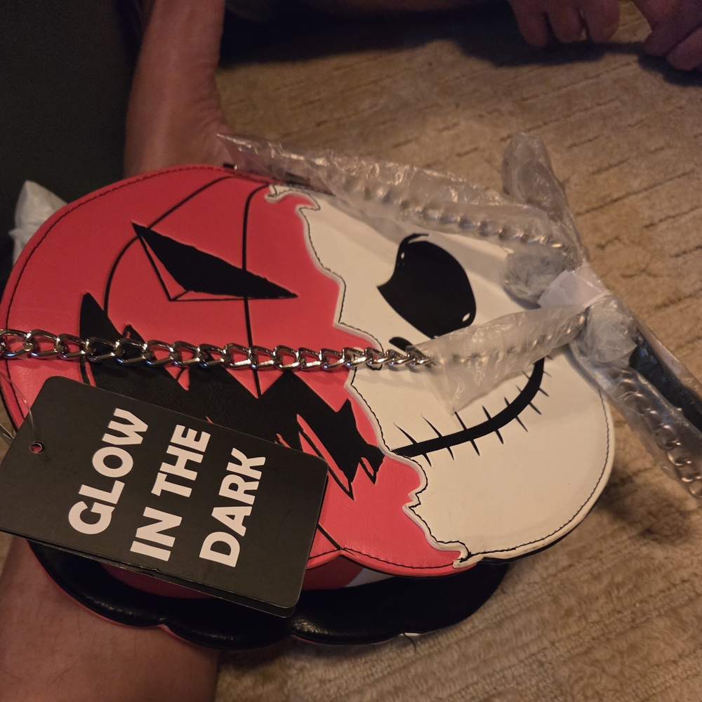 Her Universe Glow-in-the-Dark Pumpkin Face Bag - Red and White - Picture 2 of 6